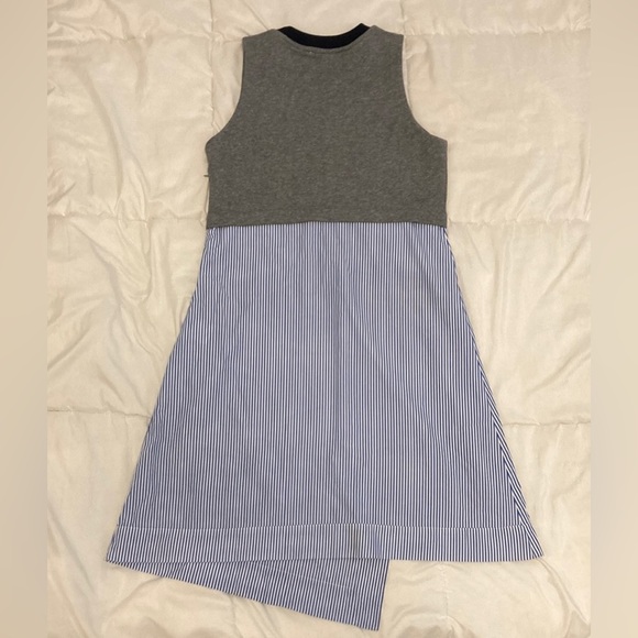 Carven Gray/Blue Striped Asymmetrical Sleeveless Cotton Blend Flare Dress Size M - Picture 5 of 10